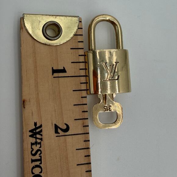 LOUIS VUITTON PadLock Lock & Key Brass Gold Authentic Number 315 Designer - Picture 5 of 5